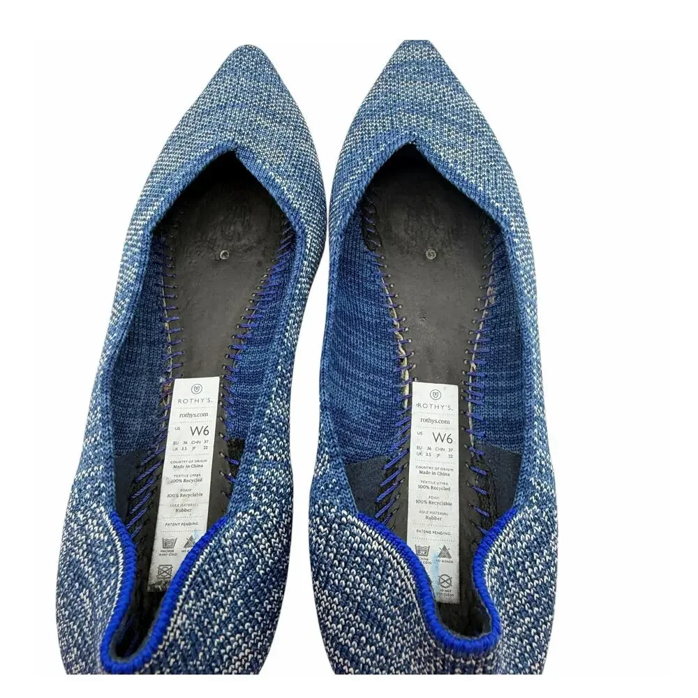 Rothy’s The Point Indigo Heather Blue White Knit Ballet Flats Size 6 Washable
